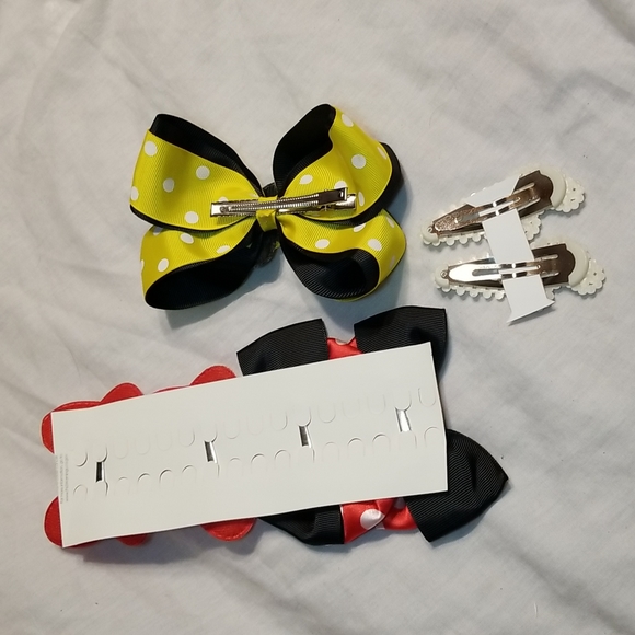 GIRLS MOUSE EARS 6' BOW WITH SEQUINS SET OF PEARL MOUSE CLIPS 4 BOWS - Picture 10 of 10